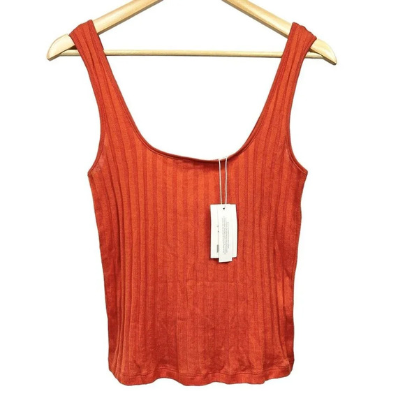 Vince Ribbed Tank Top M Cami Camisole Square Neck Orange NWT